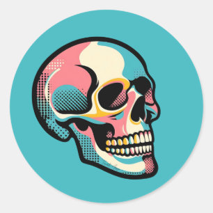 Cool Goth Vibrant Colourful Pop Art Skull Face Classic Round Sticker