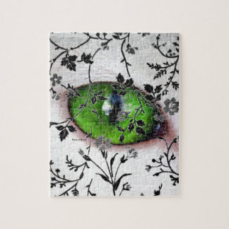 Cool Gothic Floral Girly Eye of Cat Jigsaw Puzzle