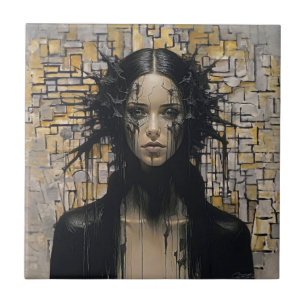 Cool Gothic Girl Meets Mondrian - Abstract Art Tile