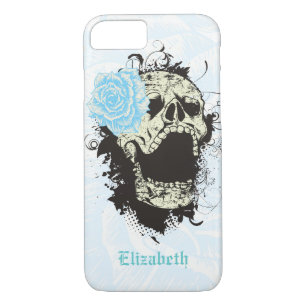 Cool gothic skull and aqua blue rose iPhone 8/7 case