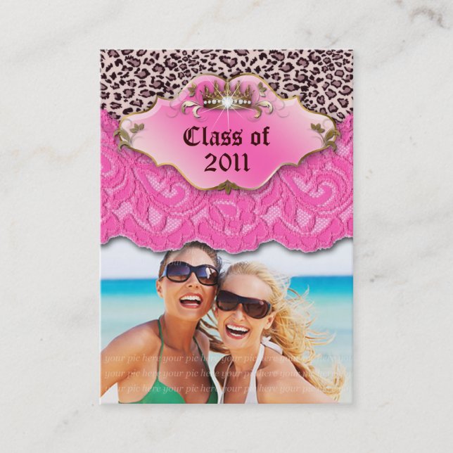 Cool Grad Photo Template Leopard Lace Pink Calling Card (Front)