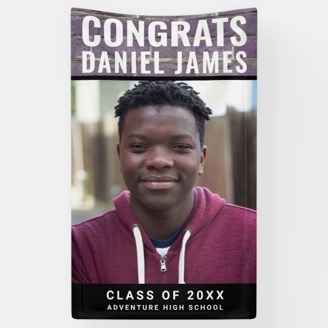 Cool Graduation Congrats Photo Purple Brick 2023 Banner (Vertical)