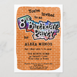Cool Graffiti Art 8th Birthday Party Invitation
