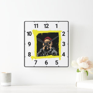 Cool Graffiti Illustration Art, Funny Men Shirt Square Wall Clock