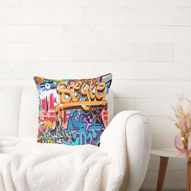 Cool graffiti word art retro home office pillow (Couch)