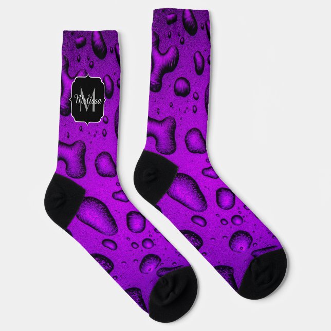 Cool Grainy Purple water drops pattern Monogram Socks (Right)