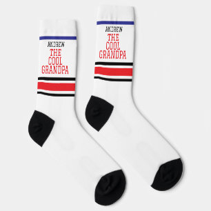 Cool Grandpa Personalized Red Blue Stripe White   Socks