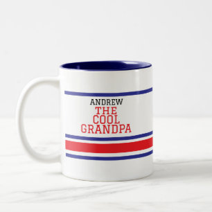 Cool Grandpa Personalized Red Blue Stripe White   Two-Tone Coffee Mug