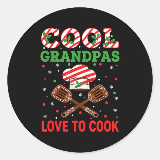 Cool Grandpas Love To Cook Festive Fun Candy Cane  Classic Round Sticker (Front)