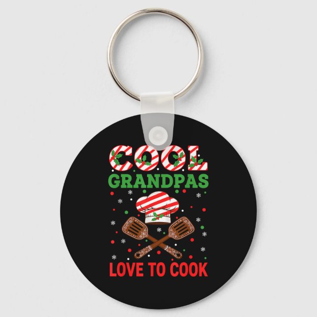 Cool Grandpas Love To Cook Festive Fun Candy Cane  Keychain (Front)