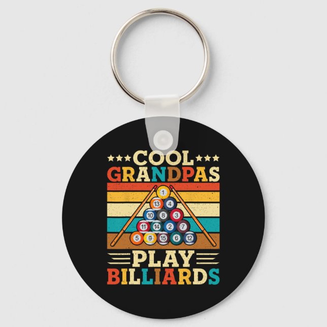 Cool Grandpas Play Billiards Retro Snooker Pool Pl Keychain (Front)