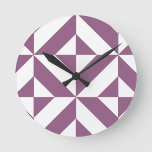 Cool Grape Geometric Deco Cube Pattern Round Clock