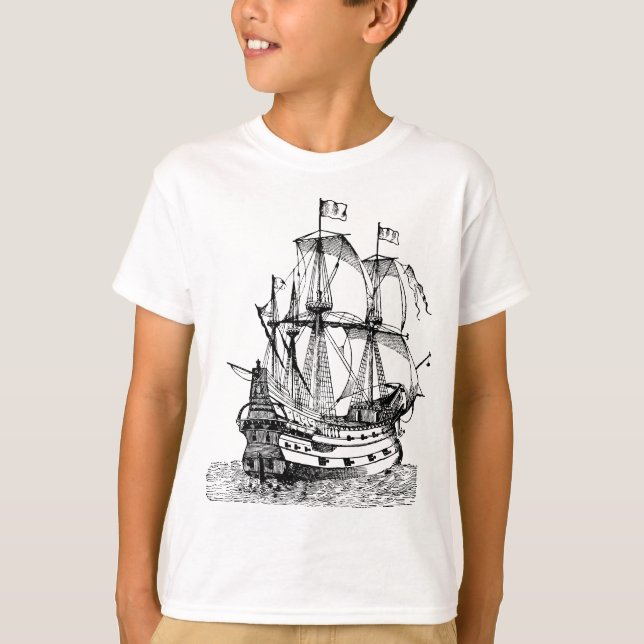 Cool Graphic  Old Pirate Ship T-Shirt (Front)