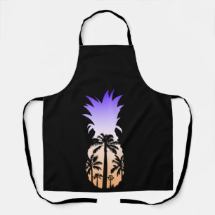 Cool Graphic Pineapple Sunset Palm Tree Beach Apron