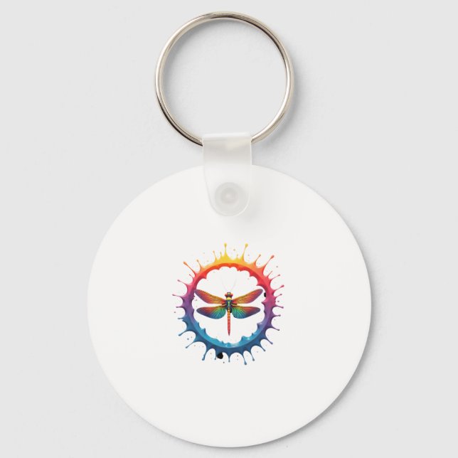 Cool Graphic Tie Dye Sunglasses Dragonfly Illustra Keychain (Front)
