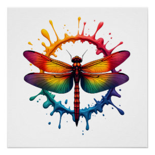 Cool Graphic Tie Dye Sunglasses Dragonfly Illustra Poster