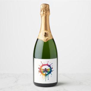 Cool Graphic Tie Dye Sunglasses Dragonfly Illustra Sparkling Wine Label