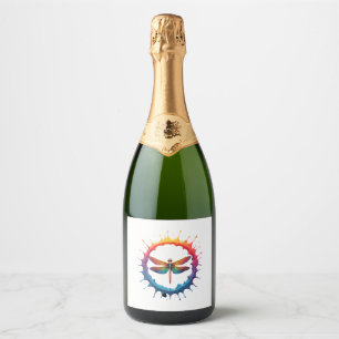 Cool Graphic Tie Dye Sunglasses Dragonfly Illustra Sparkling Wine Label
