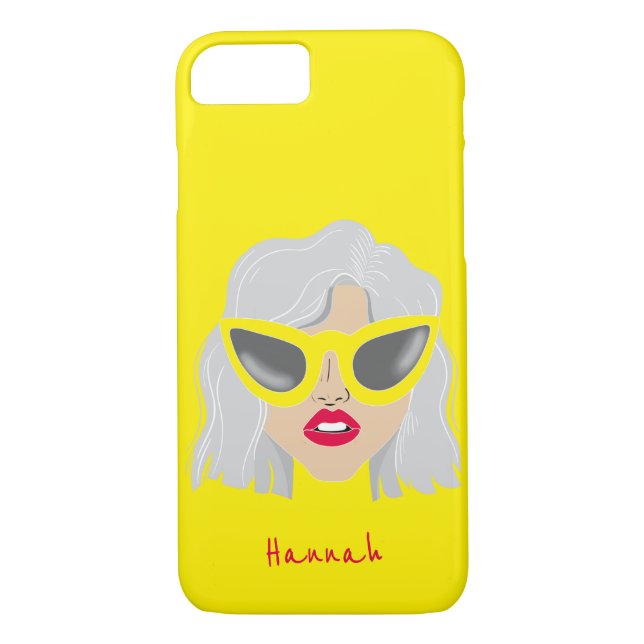 Cool Gray-Haired Woman with Glasses Custom Name Case-Mate iPhone Case (Back)