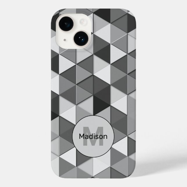 Cool Grayscale triangle geometric pattern Monogram Case-Mate iPhone Case (Back)