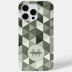 Cool Grayscale triangle geometric pattern Monogram iPhone 15 Pro Max Case