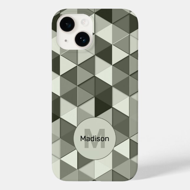 Cool Grayscale triangle geometric pattern Monogram Case-Mate iPhone Case (Back)