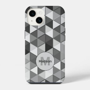 Cool Grayscale triangle geometric pattern Monogram iPhone 14 Case