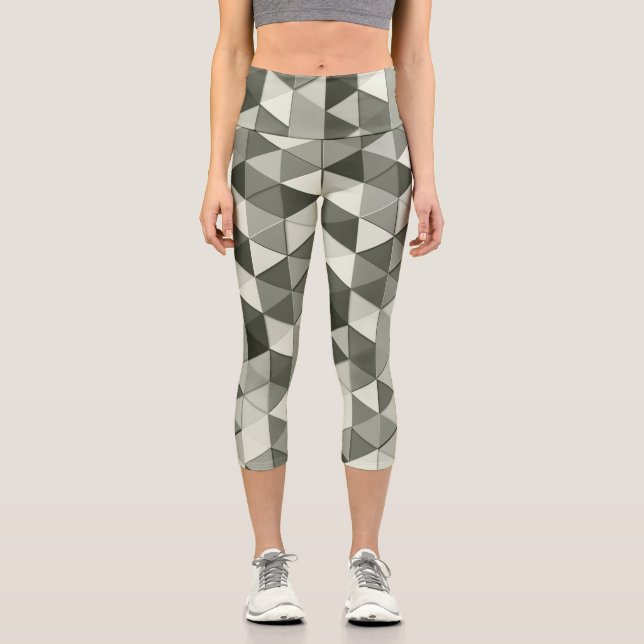 Cool Grayscale triangles geometric pattern Capri Leggings (Front)