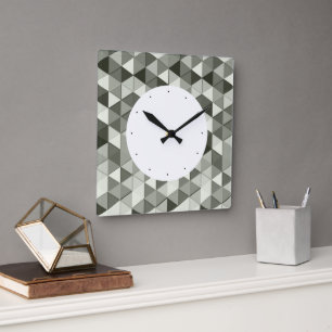 Cool Grayscale triangles geometric pattern Square Wall Clock