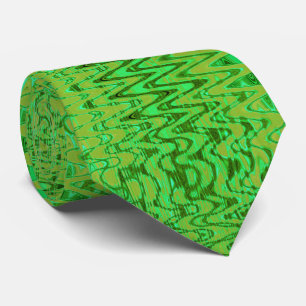 Cool Green and Gold Abstract Tye Dye Retro Waves Tie