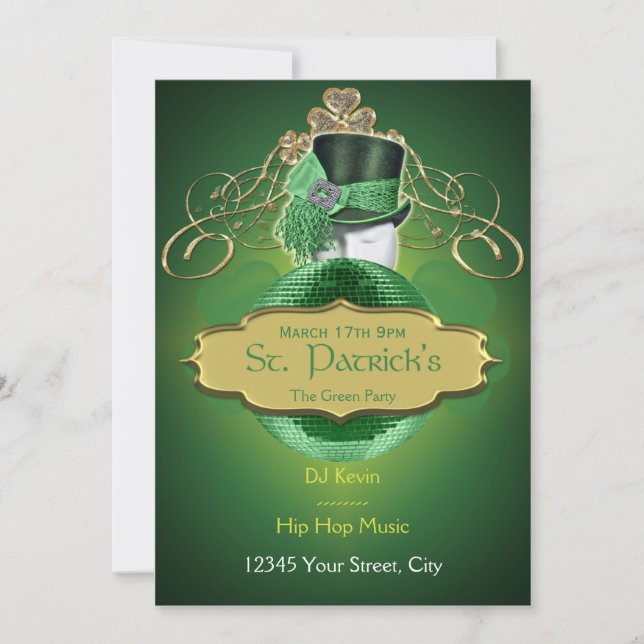Cool Green and Gold St. Patrick Party Invitation (Front)