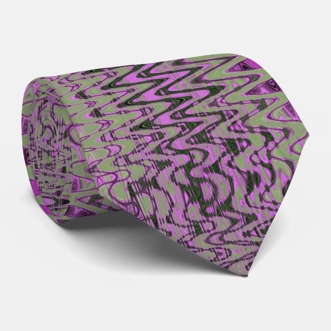 Cool Green and Pink Abstract Tye Dye Retro Waves Tie (Rolled)