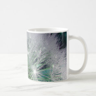 Cool green and white dandelion with waterdrops coffee mug