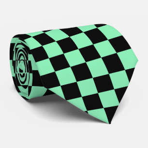 Cool green black check pattern tiled tie