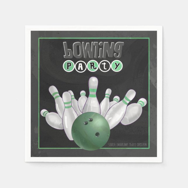 Cool Green Bowling Party Paper Napkins (Front)