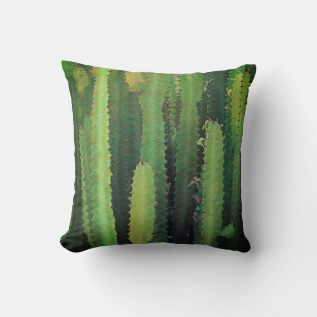 cool green cactus art nature design throw pillow (Front)