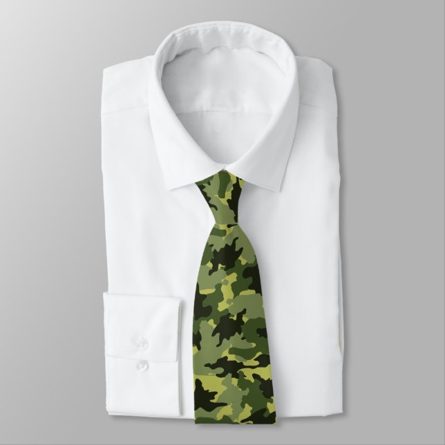 Cool Green Camo Militaire Camouflage Mens Cravate (Attaché)