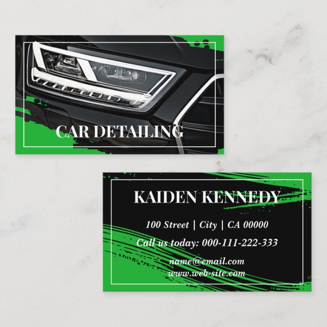Cool Green Car Service Detailing Photo Template Business Card (Front/Back)