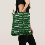 Cool Green Customized Name Collage Tote Bag<br><div class="desc">A cool personalized green allover tote bag gift for decorated in nine different fonts spelling your name in white typography. Cute customizable present for with fun cursive script.</div>