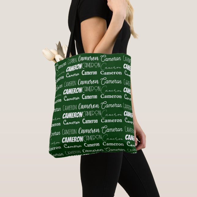 Cool Green Customized Name Collage Tote Bag (Close Up)