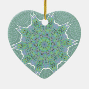 Cool Green Floral pattern Ceramic Ornament