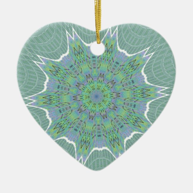 Cool Green Floral pattern Ceramic Ornament (Front)