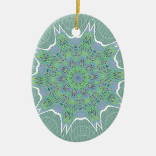 Cool Green Floral pattern Ceramic Ornament