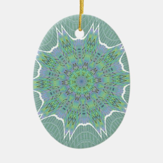 Cool Green Floral pattern Ceramic Ornament (Front)