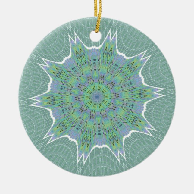 Cool Green Floral pattern Ceramic Ornament (Front)