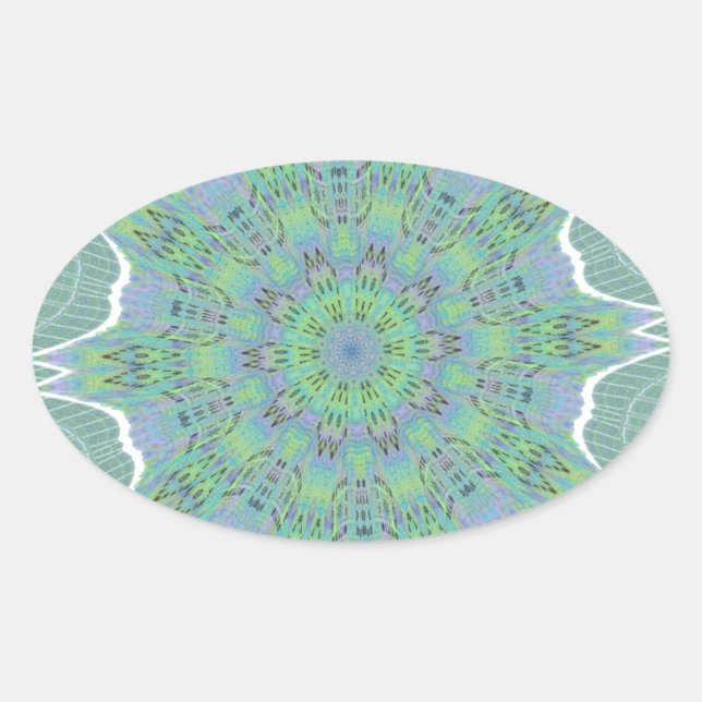 Cool Green Floral pattern Oval Sticker (Front)