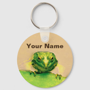 Cool Green Frog Personalized Name Keychain