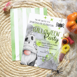 Cool green gnome watercolor kids halloween party invitation