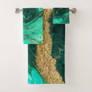Cool Green Gold Marble Stone Bath Towel Set