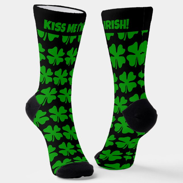 Cool green lucky clover St Patrick's Day party Socks (Angled)